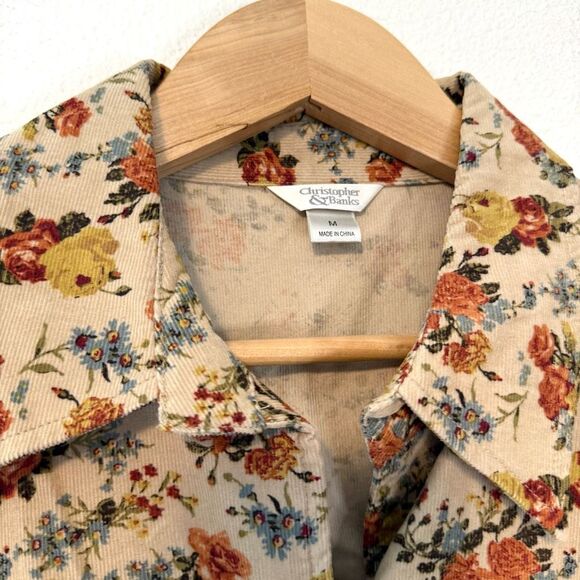 Christopher & Banks Floral Print Corduroy Button Down Size Medium - Picture 5 of 9